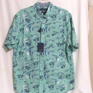 New Men's CROWN & IVY Green Nautical Pattern Cotton Stretch Button Down Shirt M